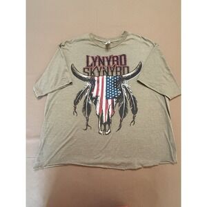 Vintage 90s Lynyrd Skynyrd Native Cow Skull T Shirt Size XL 707 Brand‎